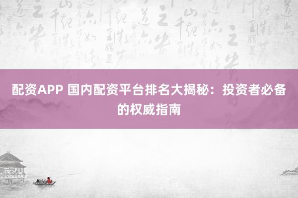 配资APP 国内配资平台排名大揭秘：投资者必备的权威指南
