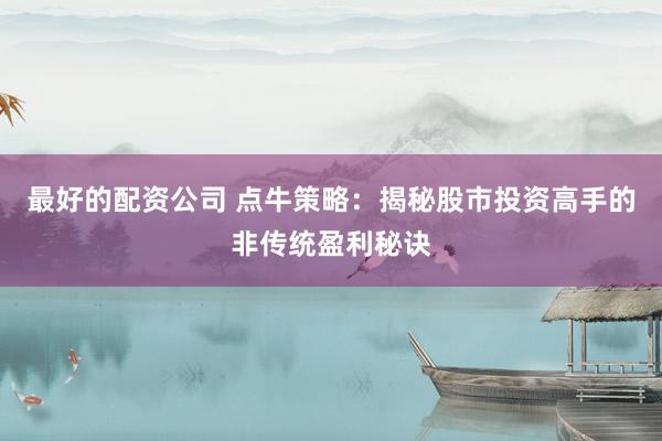 最好的配资公司 点牛策略：揭秘股市投资高手的非传统盈利秘诀