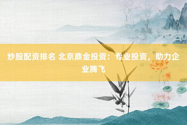 炒股配资排名 北京鼎金投资：专业投资，助力企业腾飞