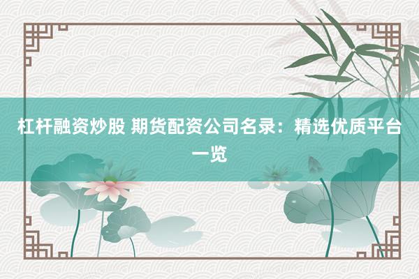 杠杆融资炒股 期货配资公司名录：精选优质平台一览