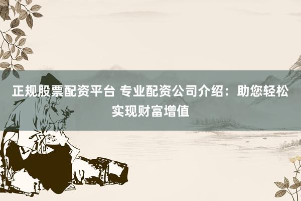 正规股票配资平台 专业配资公司介绍：助您轻松实现财富增值