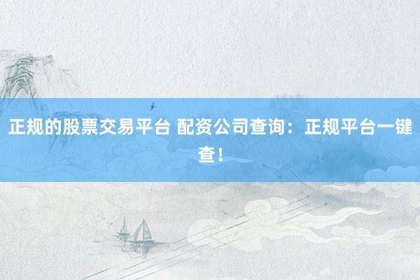 正规的股票交易平台 配资公司查询：正规平台一键查！