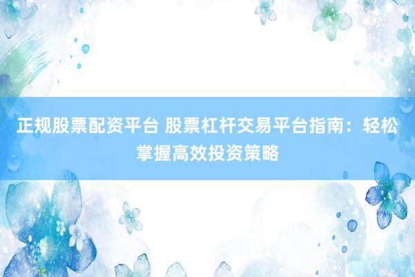 正规股票配资平台 股票杠杆交易平台指南：轻松掌握高效投资策略