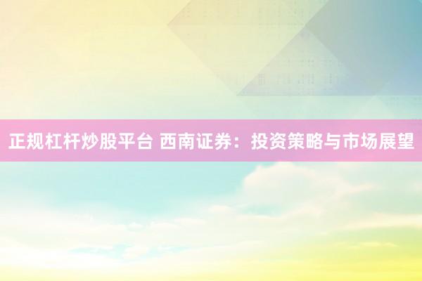 正规杠杆炒股平台 西南证券：投资策略与市场展望