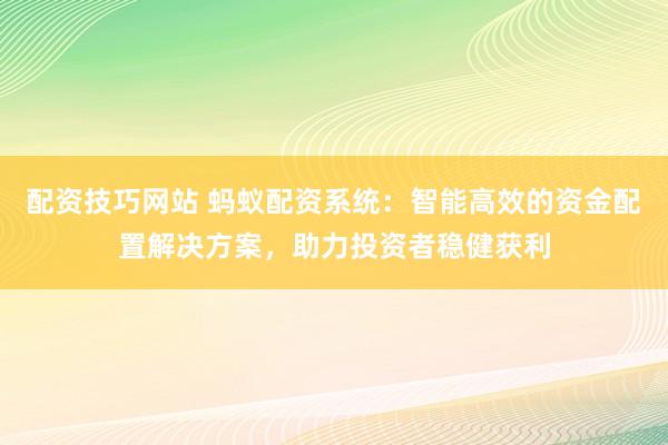 配资技巧网站 蚂蚁配资系统：智能高效的资金配置解决方案，助力投资者稳健获利