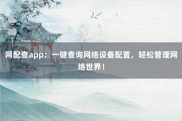 网配查app：一键查询网络设备配置，轻松管理网络世界！