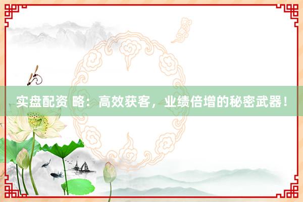 实盘配资 略：高效获客，业绩倍增的秘密武器！