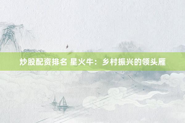 炒股配资排名 星火牛：乡村振兴的领头雁