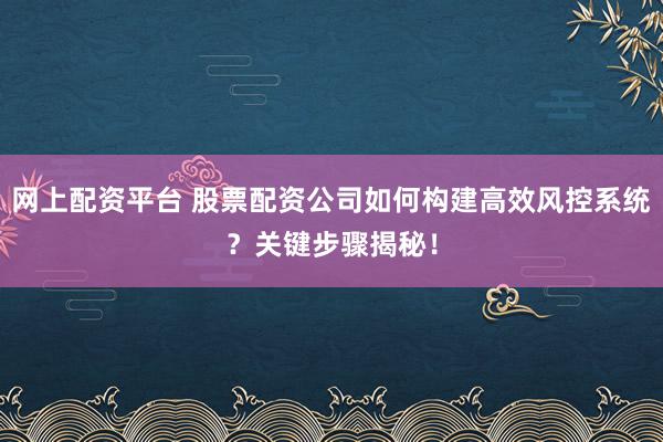 网上配资平台 股票配资公司如何构建高效风控系统？关键步骤揭秘！